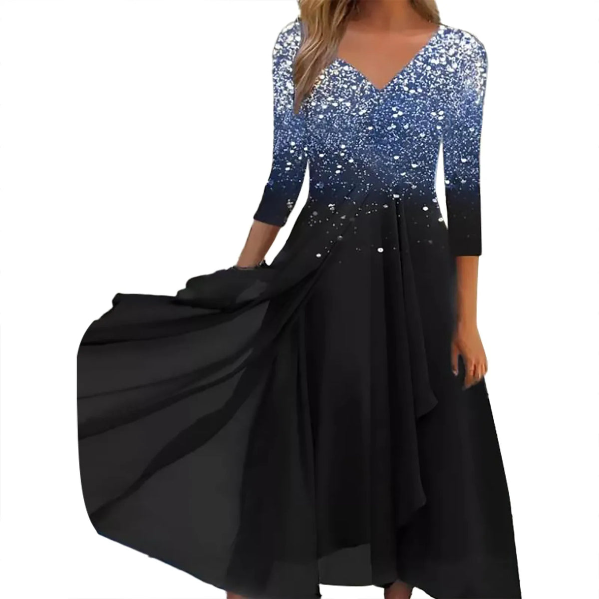 Elegant Lace Floral Boho  Half Sleeve Long Prom O Neck A-Line Women's Dress