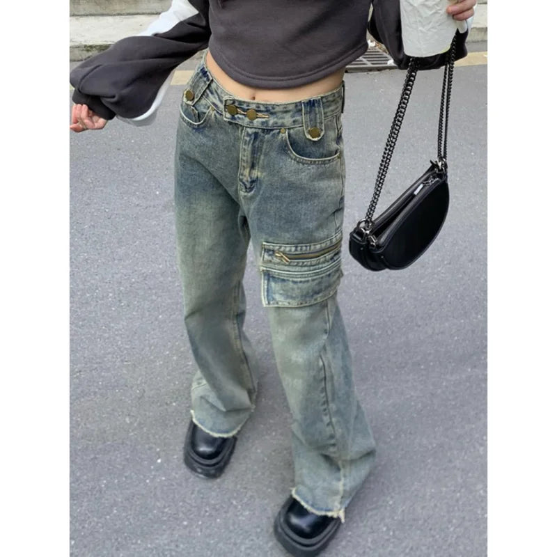 Street Tooling Zipper Old Straight Jeans