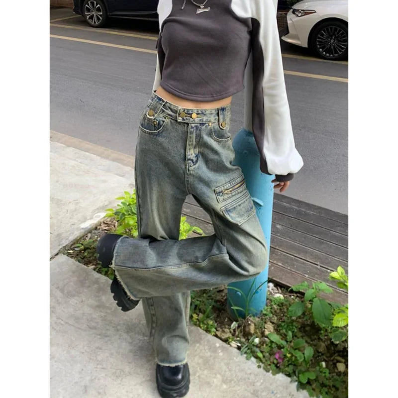 Street Tooling Zipper Old Straight Jeans