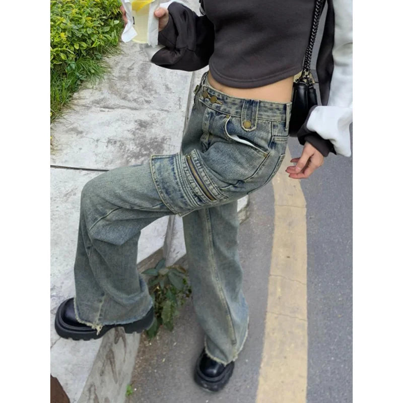 Street Tooling Zipper Old Straight Jeans