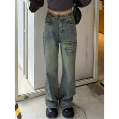 Street Tooling Zipper Old Straight Jeans