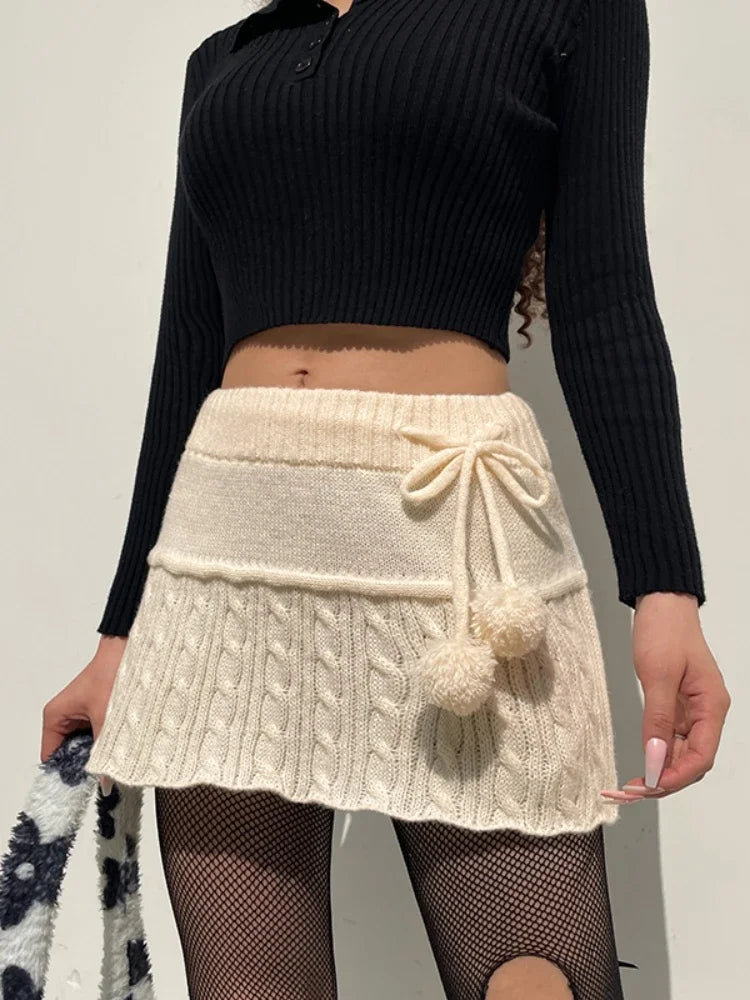 Knitted Low Waist Preppy Style Skirt