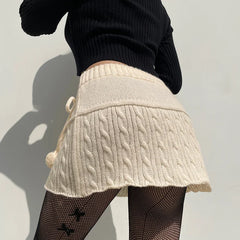 Knitted Low Waist Preppy Style Skirt