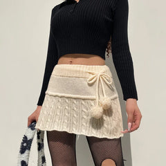 Knitted Low Waist Preppy Style Skirt