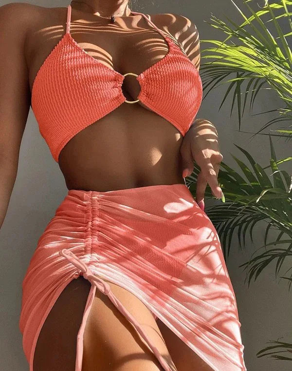 Summer Three-Piece High Elastic Bikini Basic Swimsuit