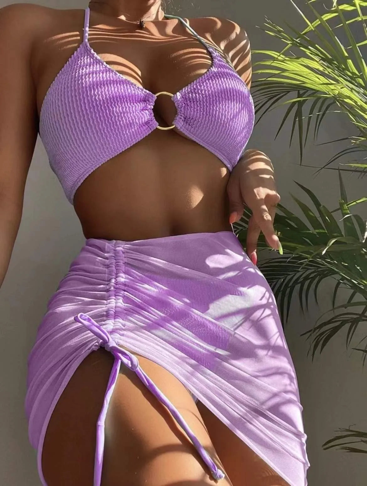 Summer Three-Piece High Elastic Bikini Basic Swimsuit