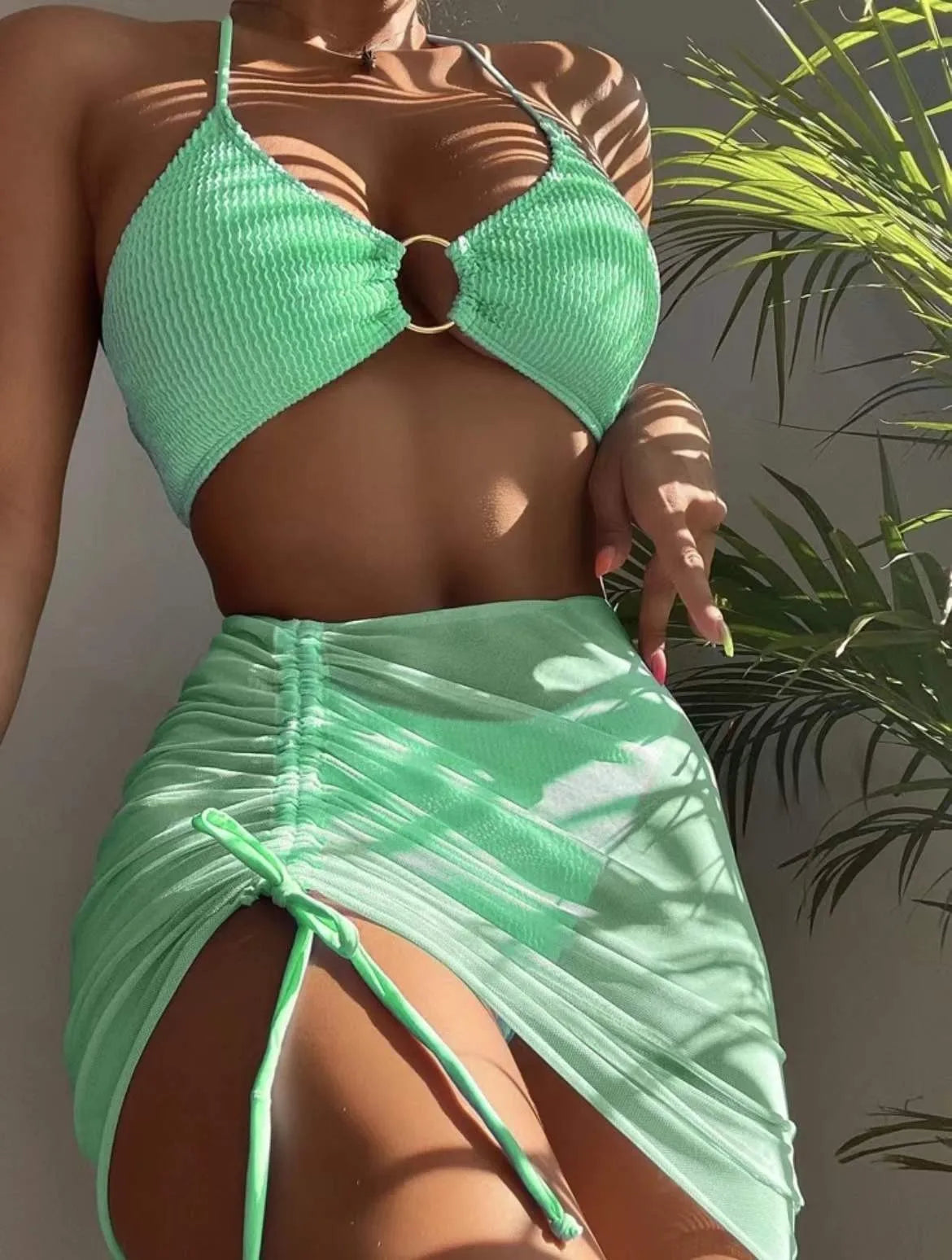 Summer Three-Piece High Elastic Bikini Basic Swimsuit