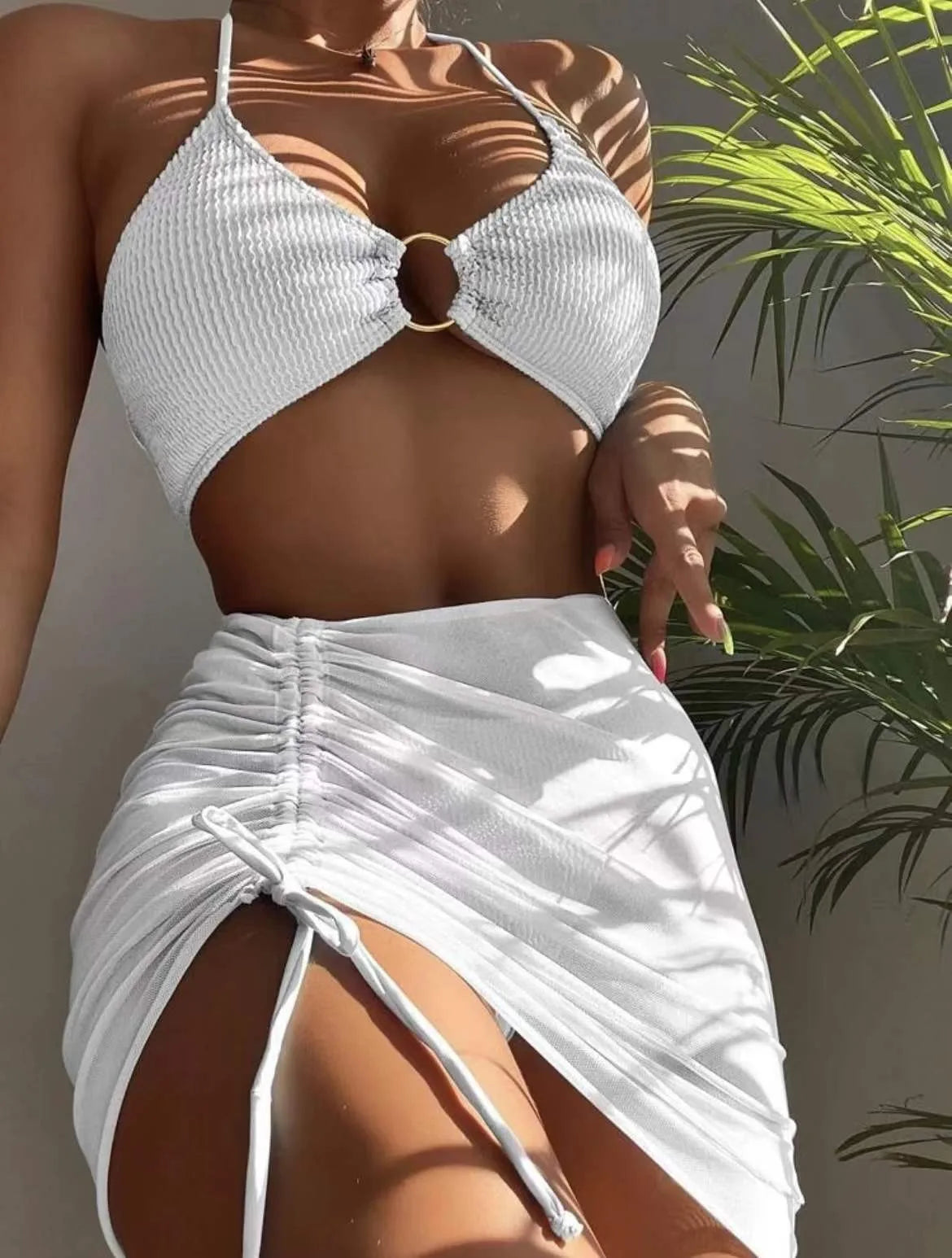 Summer Three-Piece High Elastic Bikini Basic Swimsuit