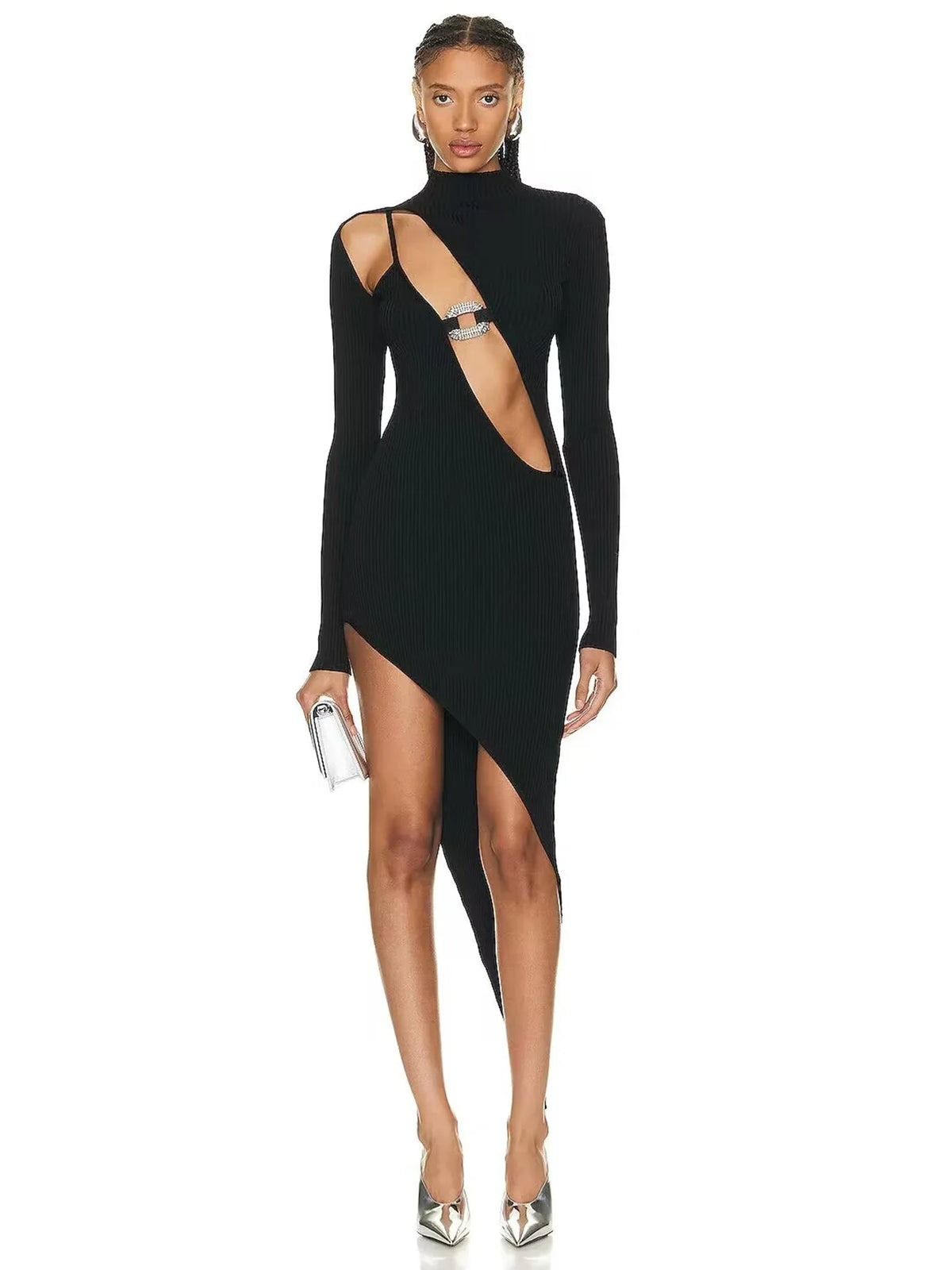 Hollowed Out High Split Bodycon Bandage Dress Vestidos Cut Out Dresses