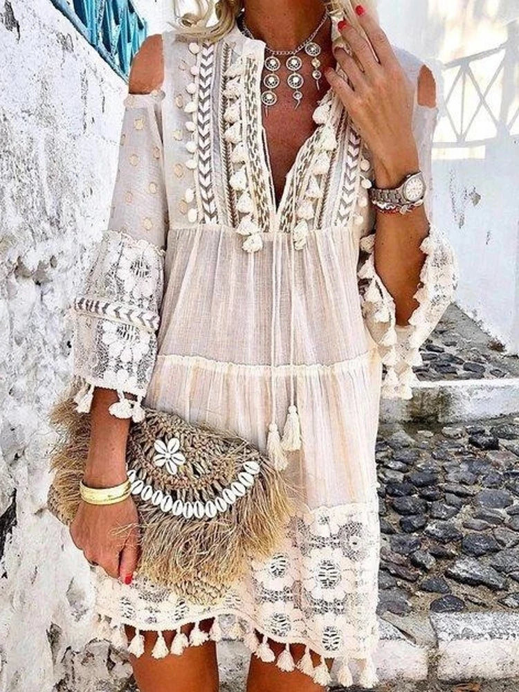 New Spring Embroidery Crochet Lace Boho Dress