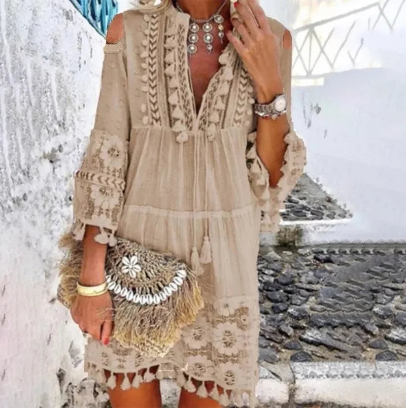 New Spring Embroidery Crochet Lace Boho Dress