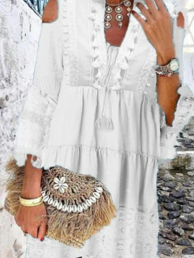 New Spring Embroidery Crochet Lace Boho Dress