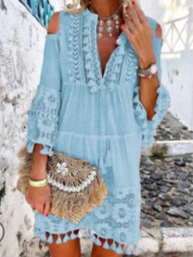 New Spring Embroidery Crochet Lace Boho Dress