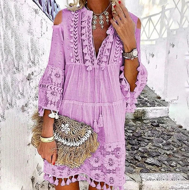 New Spring Embroidery Crochet Lace Boho Dress