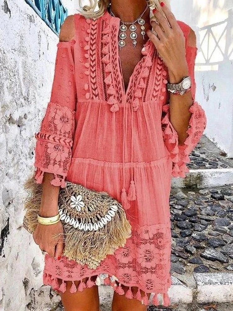 New Spring Embroidery Crochet Lace Boho Dress