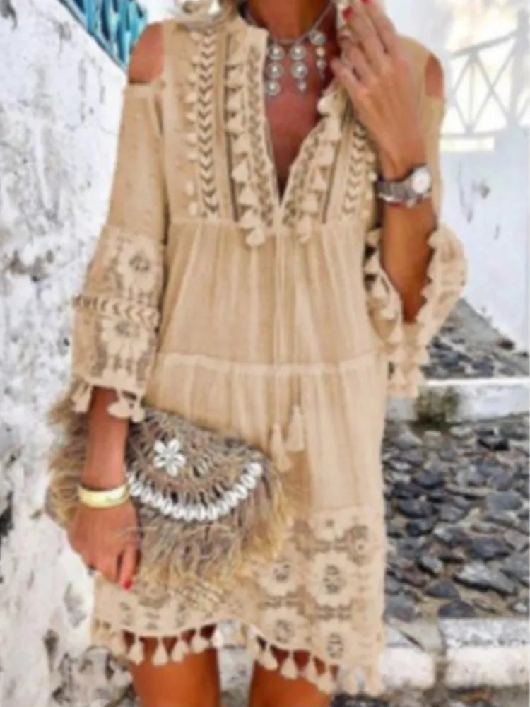 New Spring Embroidery Crochet Lace Boho Dress