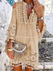 New Spring Embroidery Crochet Lace Boho Dress