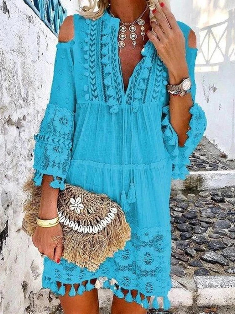 New Spring Embroidery Crochet Lace Boho Dress