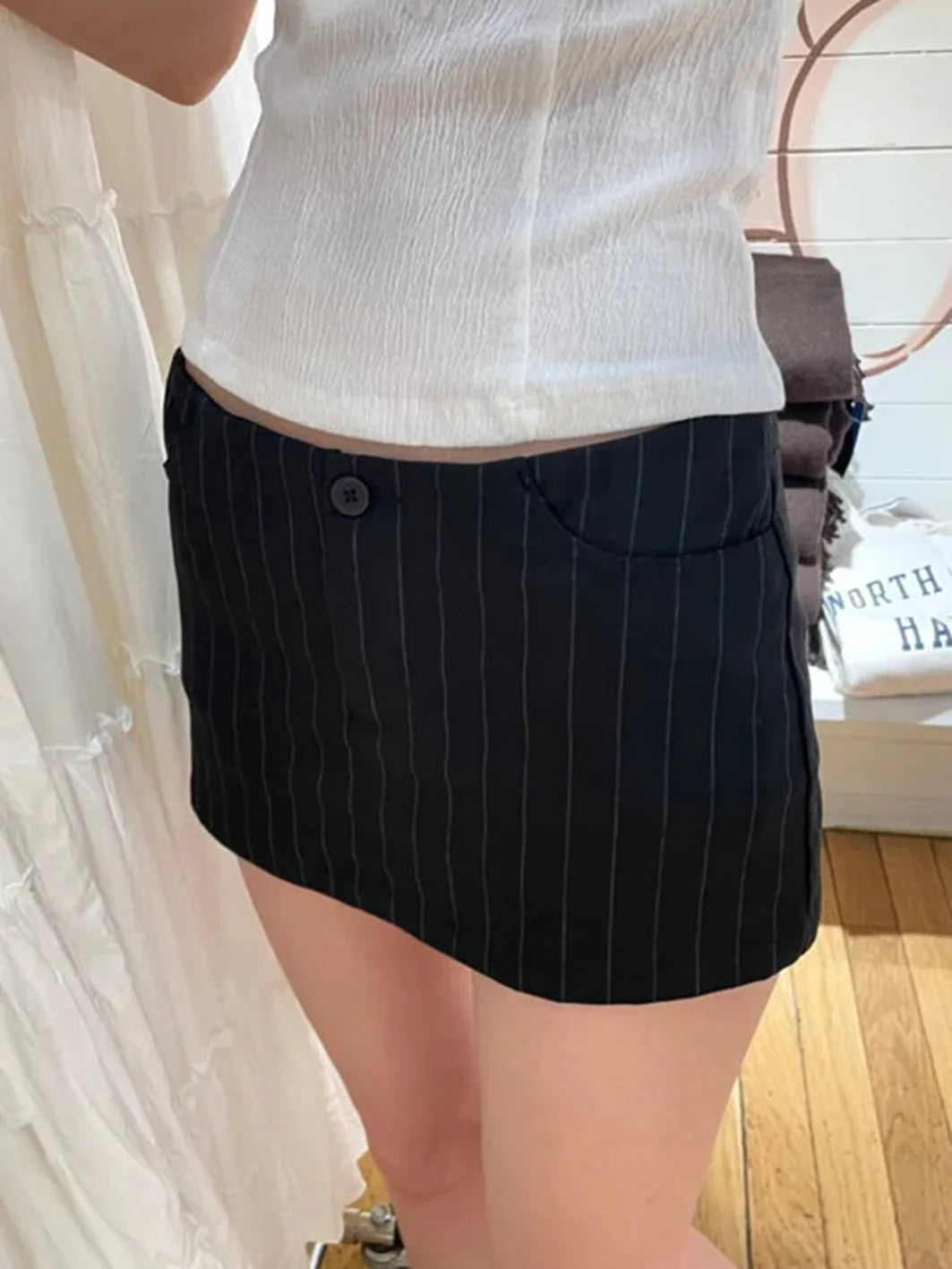 New Stripes Straight High Waist Mini Skirt