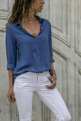 Turn Down Collar Single Breasted Plain Blouses