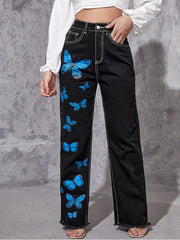 Blue Butterfly Straight Jeans