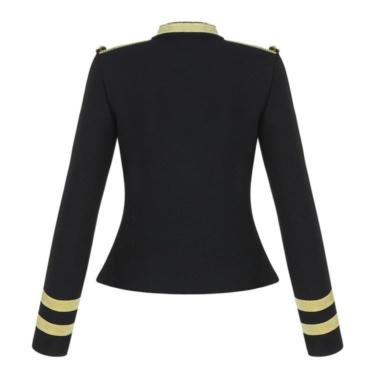 Gold Wire Decorative Buttons Long Sleeve Black Jacket