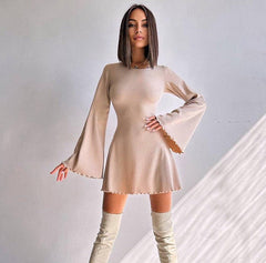 Knitted trumpet long sleeves slim fit dress