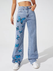 Blue Butterfly Straight Jeans