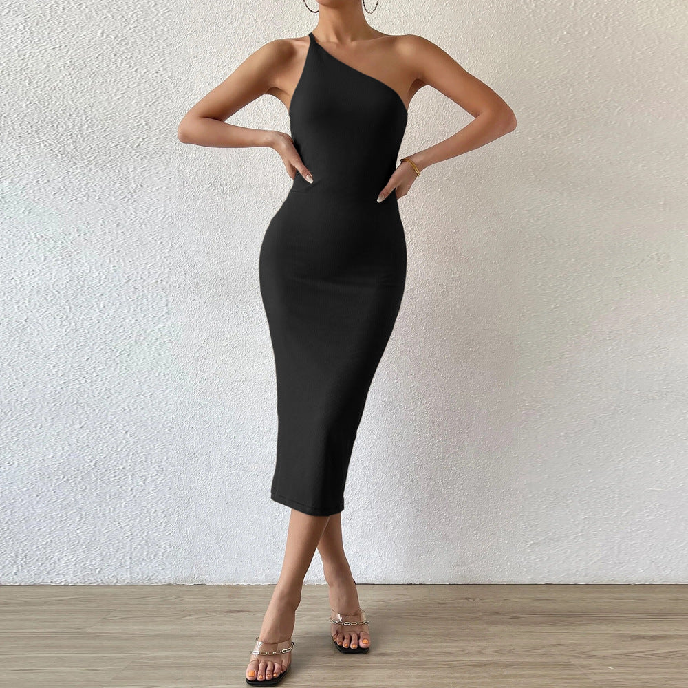 Sleeveless Slanted Shoulder Dress