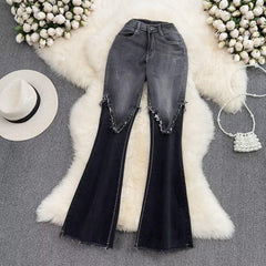 High-elasticity boot-cut denim jeans