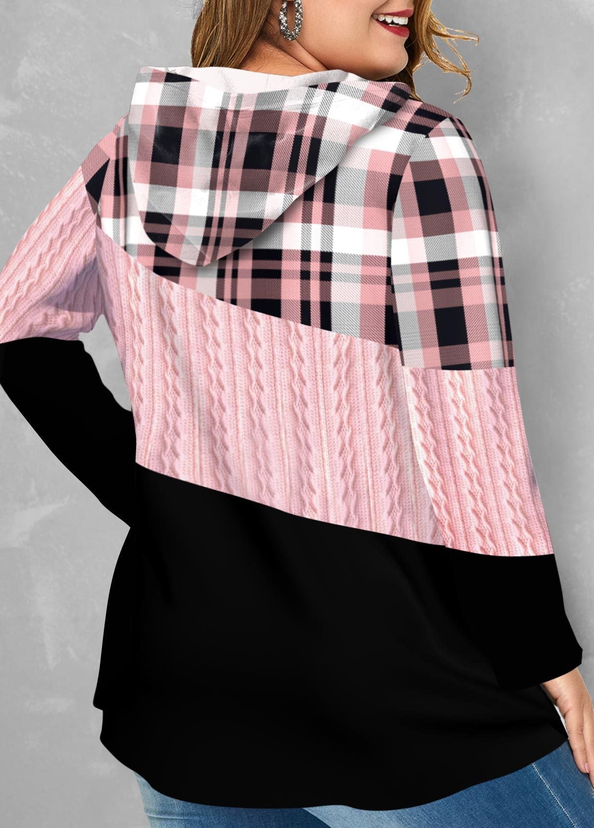 Hooded Grid Woman Long Sleeve Hoodies