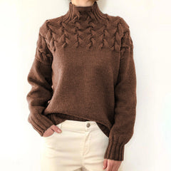 Trendy Cable Knit Detail Turtle neck High neck Long Sleeve Sweater