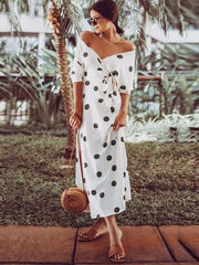 Stylish Point print One shoulder Long sleeve Maxi Dresses