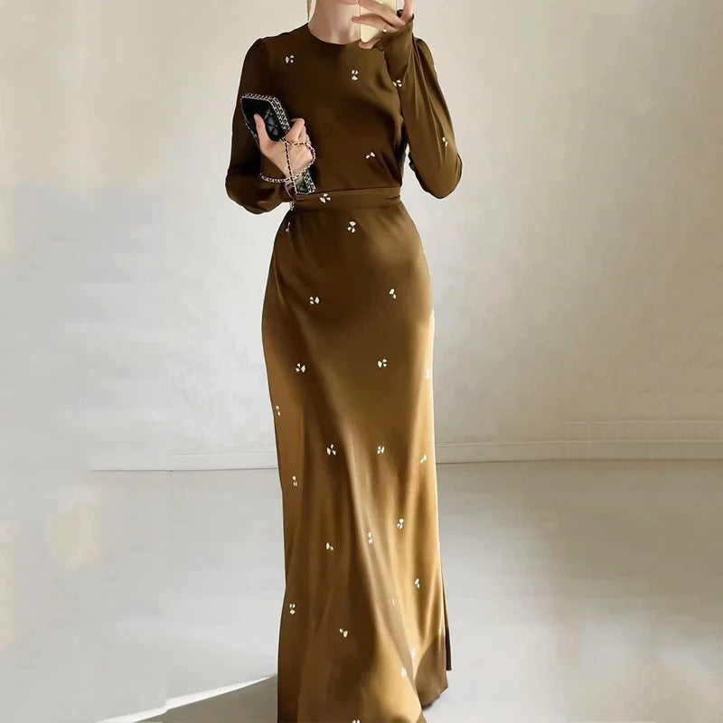 long-sleeved belt slimming hip dress