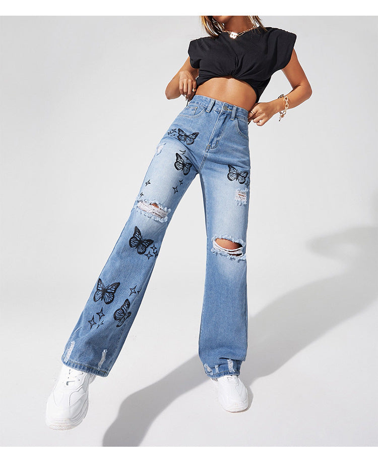 Street Butterfly Printed Jeans