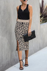 Knit Leopard Print Bodycon Skirt