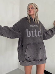 Hot diamond letters distressed washed hoodie