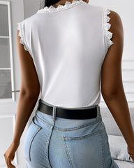 Lace Round neck Sleeveless Vests Tops