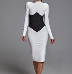 High-neck bandage slim fit hip dress