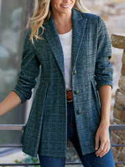 Turn down neck slim women grid blazers