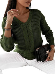V neck  Long sleeve Thick Knit Twist sweaters