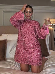 Long-sleeved loose sequined dress