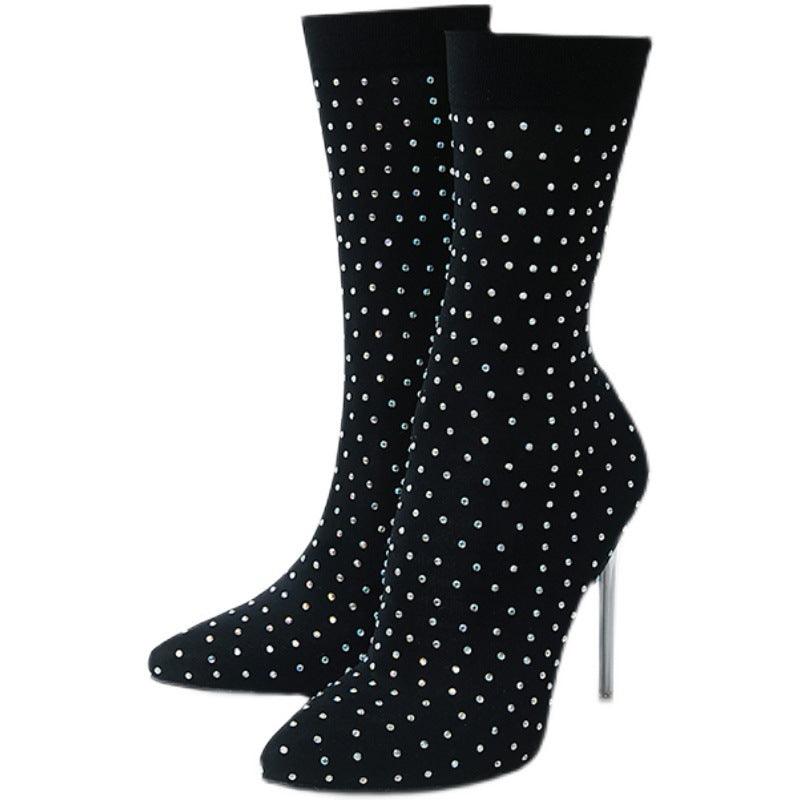 American rhinestone elastic high-heeled boots