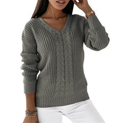 V neck  Long sleeve Thick Knit Twist sweaters