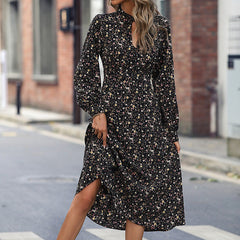 Waist Closing Floral Velvet Dress