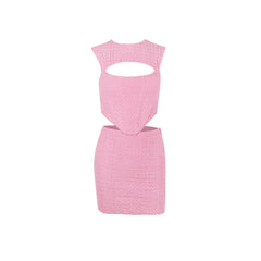 Hollow waistless pink two-piece set