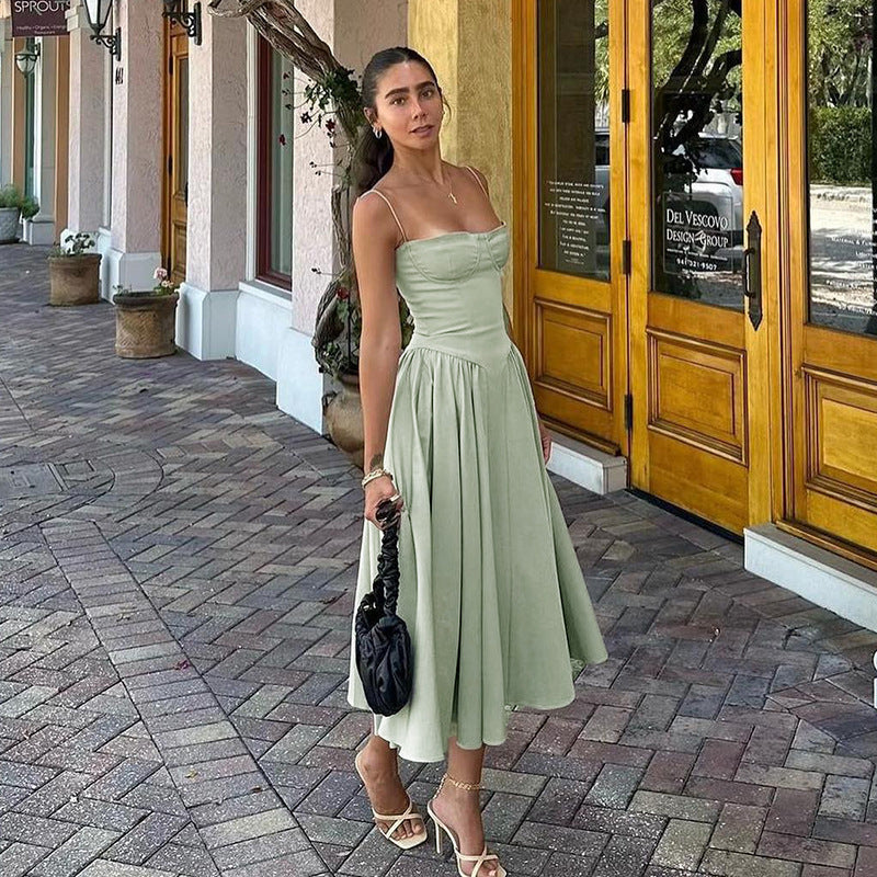 Elegant Solid Color Slip Dress