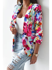 Fashionanble women floral printed big lapel casual coats blazers