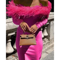 Fur Collar Off Shoulder Dress