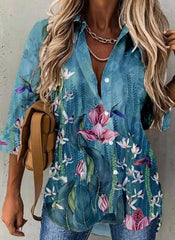 Long Sleeve Lapel Ladies Shirt Blouses